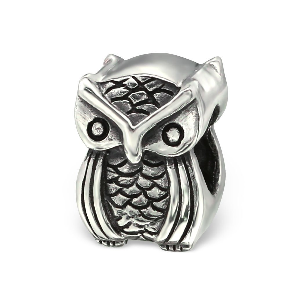 The Rose & Silver Company Women 925 Sterling Silver Owl Shaped Bead Charm
