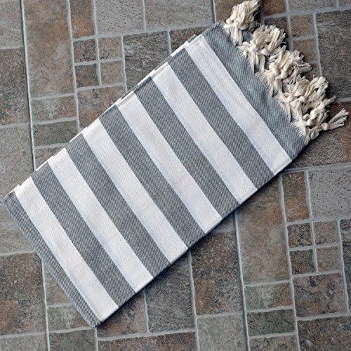 Dandelion - Stripes Pattern - Naturally-Dyed Cotton Turkish Towel Peshtemal - 71x39 Inches - White & Gray