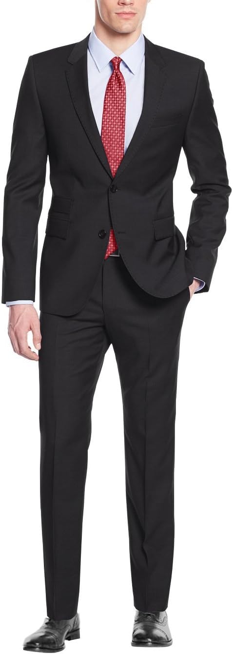 Nicoletti Men's Two Button 2 Piece Modern Fit Suit Working Buttonholes Jacket