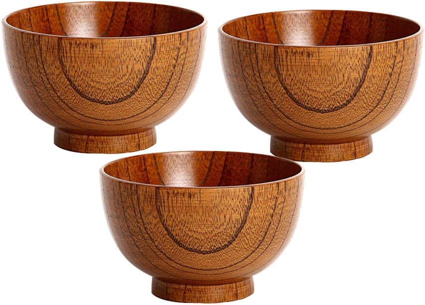 Kids Baby Wooden Bowls Set of 3 Small for Salad Soup Rice Japanese Style Drop Resistance Lightness Healthier Serving Bow