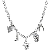 CIOOU Multi Charm Necklace for Women Chunky Gold Plated Paperclip Chain Choker Necklace Heart Sun Moon Star Boho Jewelry