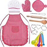 Bememo Kids Chef Set Children Cooking Play Kids Cook Costume with Utensils for Girls Children's Day Gift, 16 Pieces