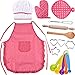 Bememo Kids Chef Set Children Cooking Play Kids Cook Costume with Utensils for Girls Children's Day Gift, 16 Pieces