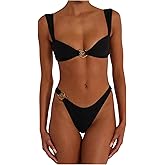 SOLY HUX Metal Ring High Cut Bikini Sets for Women Brazilian Cheeky Two Piece Sexy Bikinis Bathing Suit Swimsuits