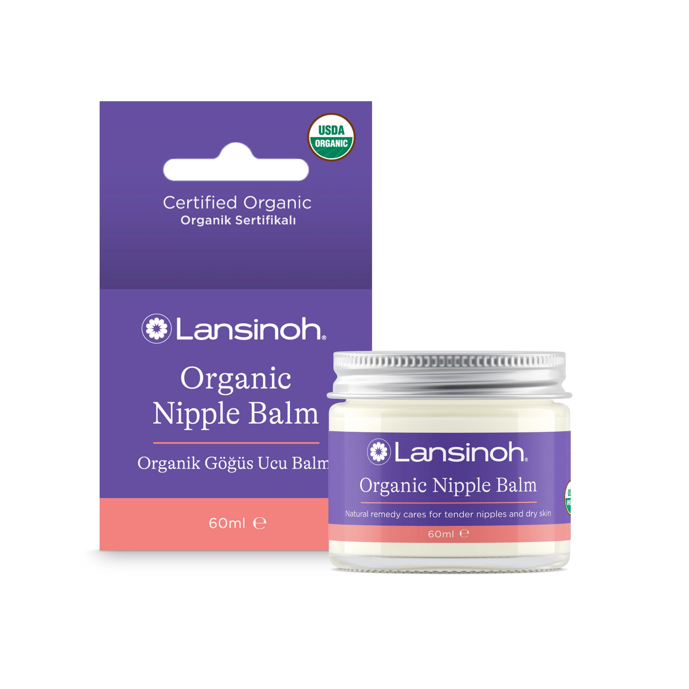 Lansinoh Organic Nipple Balm - 100% Natural - 7 USDA Certified & Natural Ingredients - Soothes & Moisturises Tender Nipples & Dry Skin - Unscented, No Need to Remove Before Breast feeding Essentials