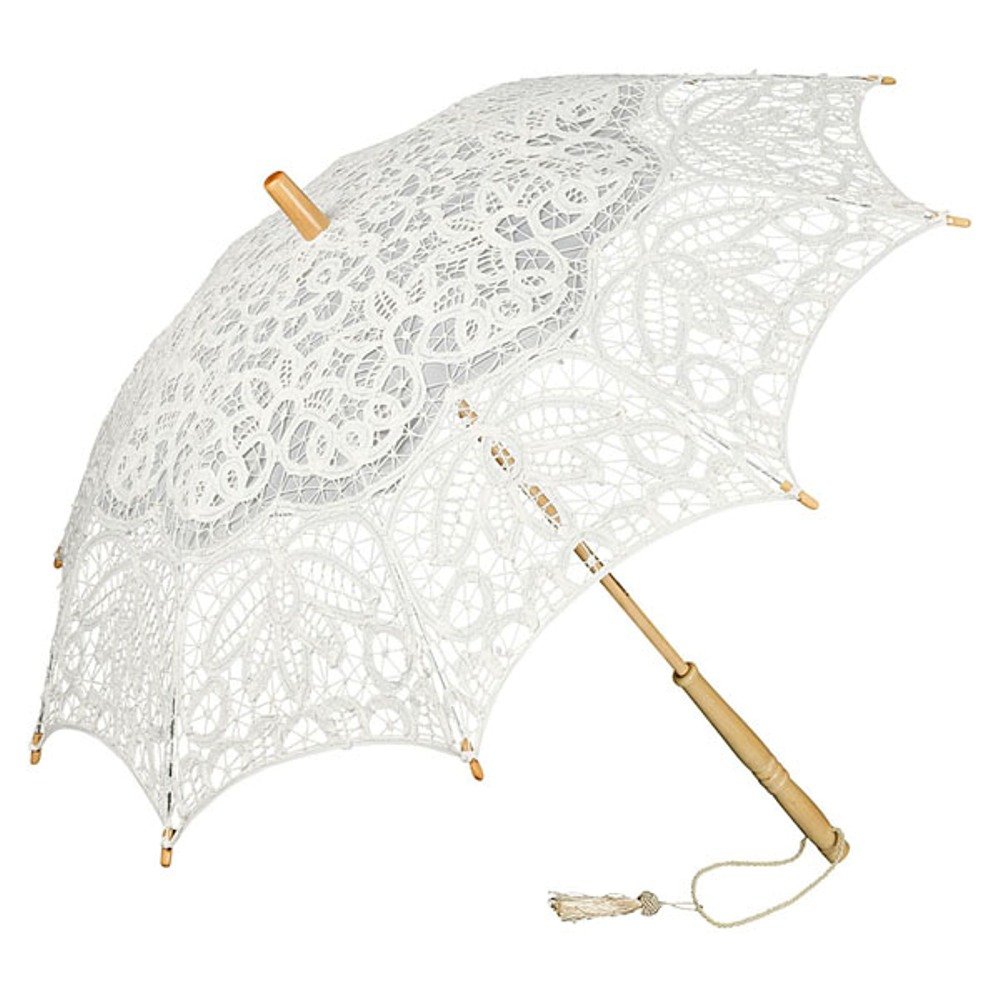 VON LILIENFELD Vivienne Women's Lace Parasol Bride, Off-White, M, Umbrella cane