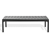 SAFAVIEH Outdoor Couture Patio Furniture Guam Black Aluminum Slatted Coffee Table