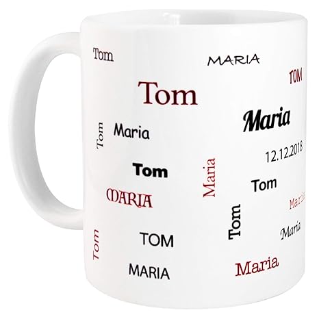 Tasse mit Zwei Namen und Datum: individuelle Personalisierung für Paare oder Beste Freunde - Für Männer und Frauen - Geschenk
