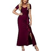 Miusol Women's Deep V-Neck Ruffle Split Evening Prom Long Dress
