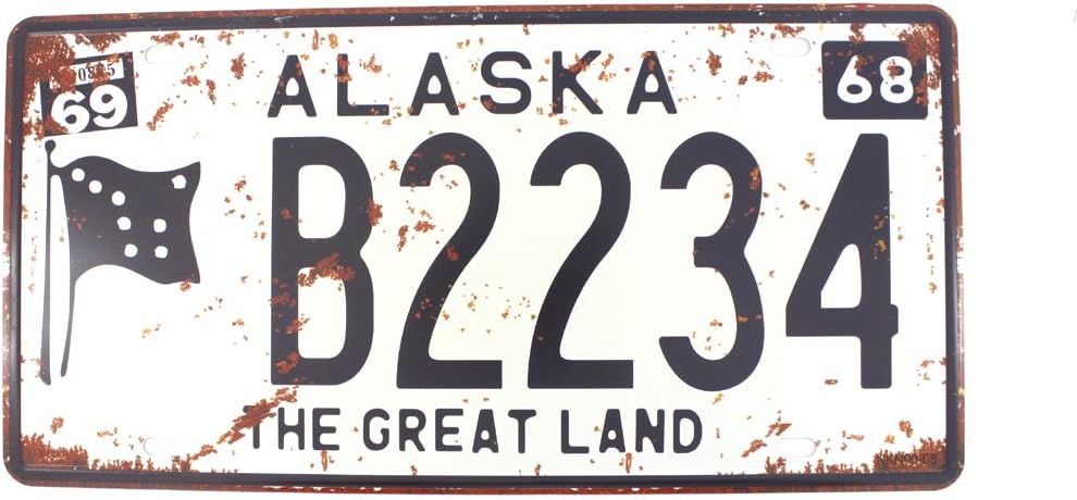 6x12 Inches Vintage Feel Metal Tin Sign Plaque for Home,Bathroom and Bar Wall Decor Car Vehicle License Plate Souvenir (Alaska The Great Land)