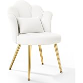 BestGlory Petal Makeup Vanity Chair with Back, Flower Chair Comfy No Wheels for Girls Women, Makeup Chair with Golden Metal L