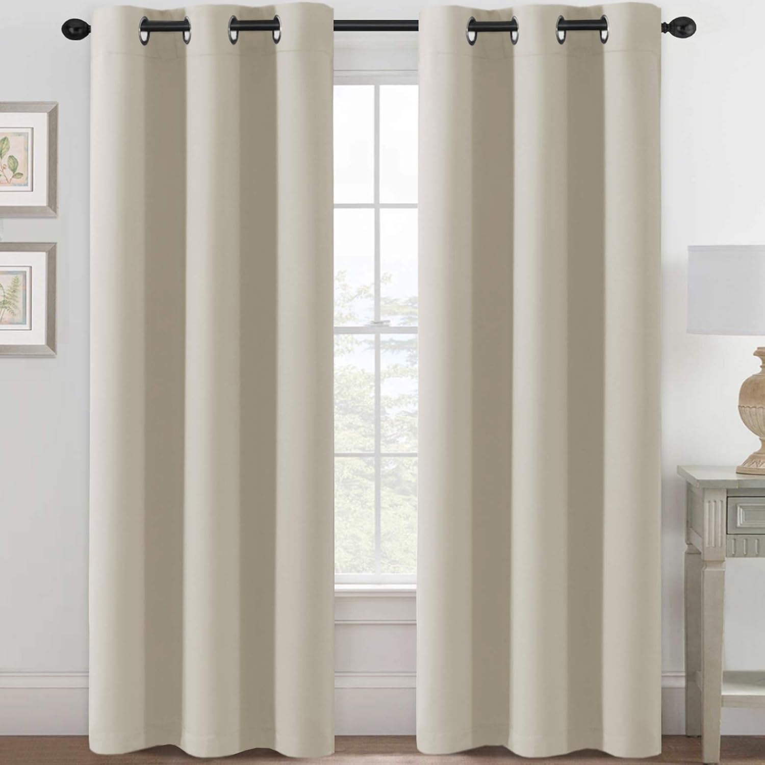 Window Treatments - H.VERSAILTEX Blackout Curtains for Bedroom Thermal Insulated Room Darkening Living Room Curtains 84 Inch Long Grommet Privacy Protection Window Curtain Panels/Drapes for Nursery,2 Panels,Ivory/Cream