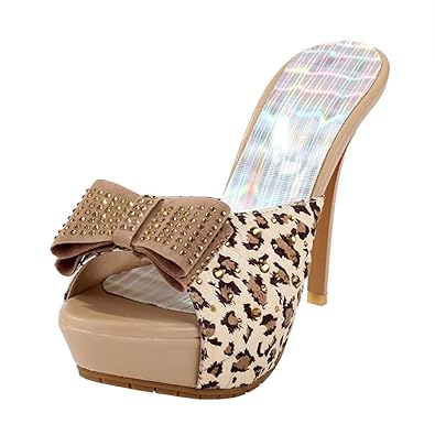 YE Damen Peep Toe High Heels Sandalen Plateau Mules Pantoffeln mit Schleife 12cm Absatz Elegant Sommer Schuhe