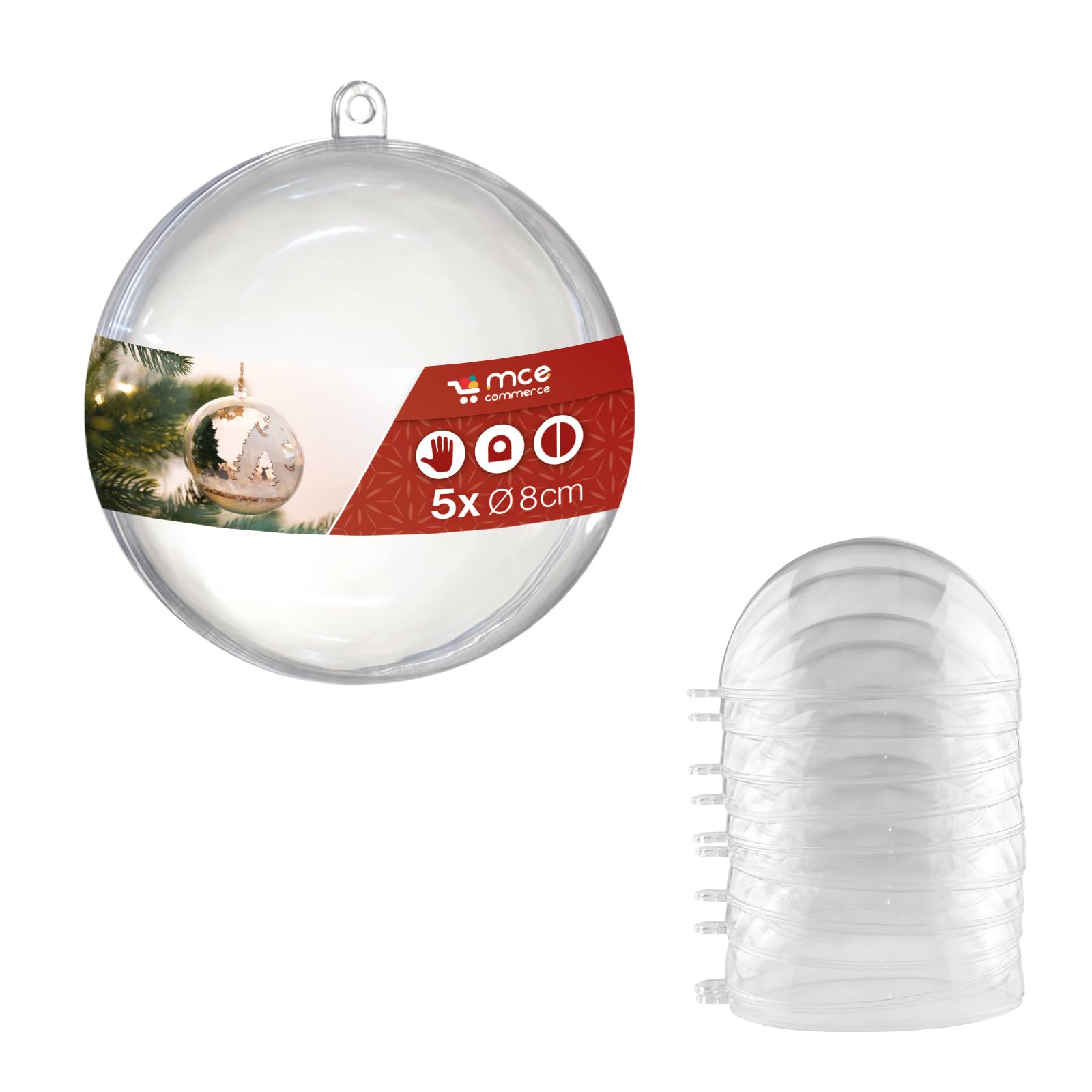 Acryl Kugel A66805 Acrylic Diameter 8 cm Transparent with Eyelet for Hanging 2 Parts 5 Pieces Plexiglass Baubles Christmas Bauble Transparent Plastic