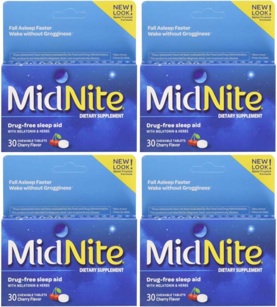 MidNite Sleep Aid For Occasional Sleeplessness, 30 Chewable Cherry Tablets Each (Value Pack of 4): Health & Personal Care