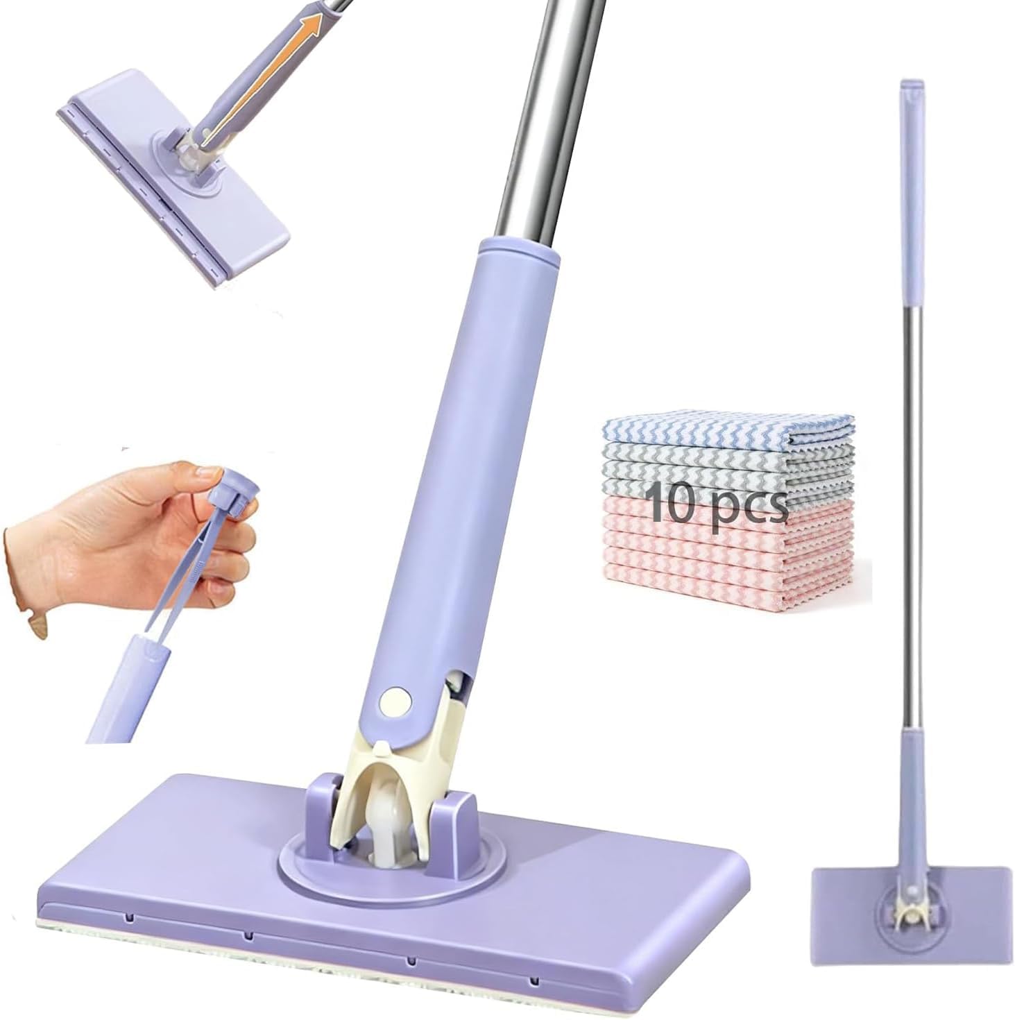 Photo 1 of 2026 Upgraded Snap Grip Mini Mop, Zero Touch Mini Mops, Cloth Changing Mini-Mop with Automatic Hands Free Push Pull Handle, Retractable Disposable Dust Mops for Multi Cleaning (45.3 in + 10*Cloth)