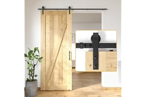 SKYSEN 6FT Barn Door Hardware Kit, Sliding Barn Door Hardware Kit, Barn Door Track - Smooth and Quiet- Easy to Install- Manual Included- Lite Version- Black (J-Lite-5)