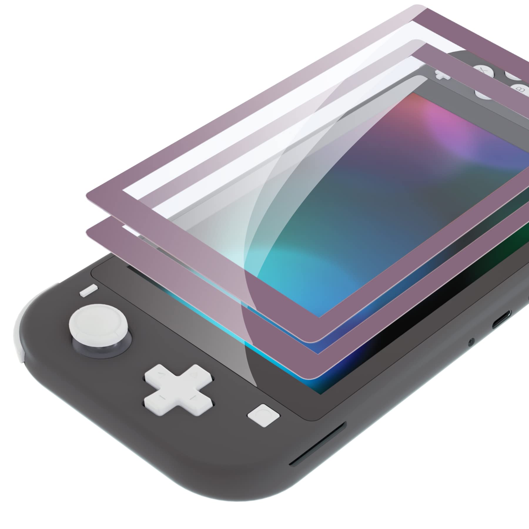 eXtremeRate 2 Pack Dark Grayish Violet Border Transparent HD Saver Protector Film, Tempered Glass Screen Protector for Nintendo Switch Lite [Anti-Scratch, Anti-Fingerprint, Shatterproof, Bubble-Free]