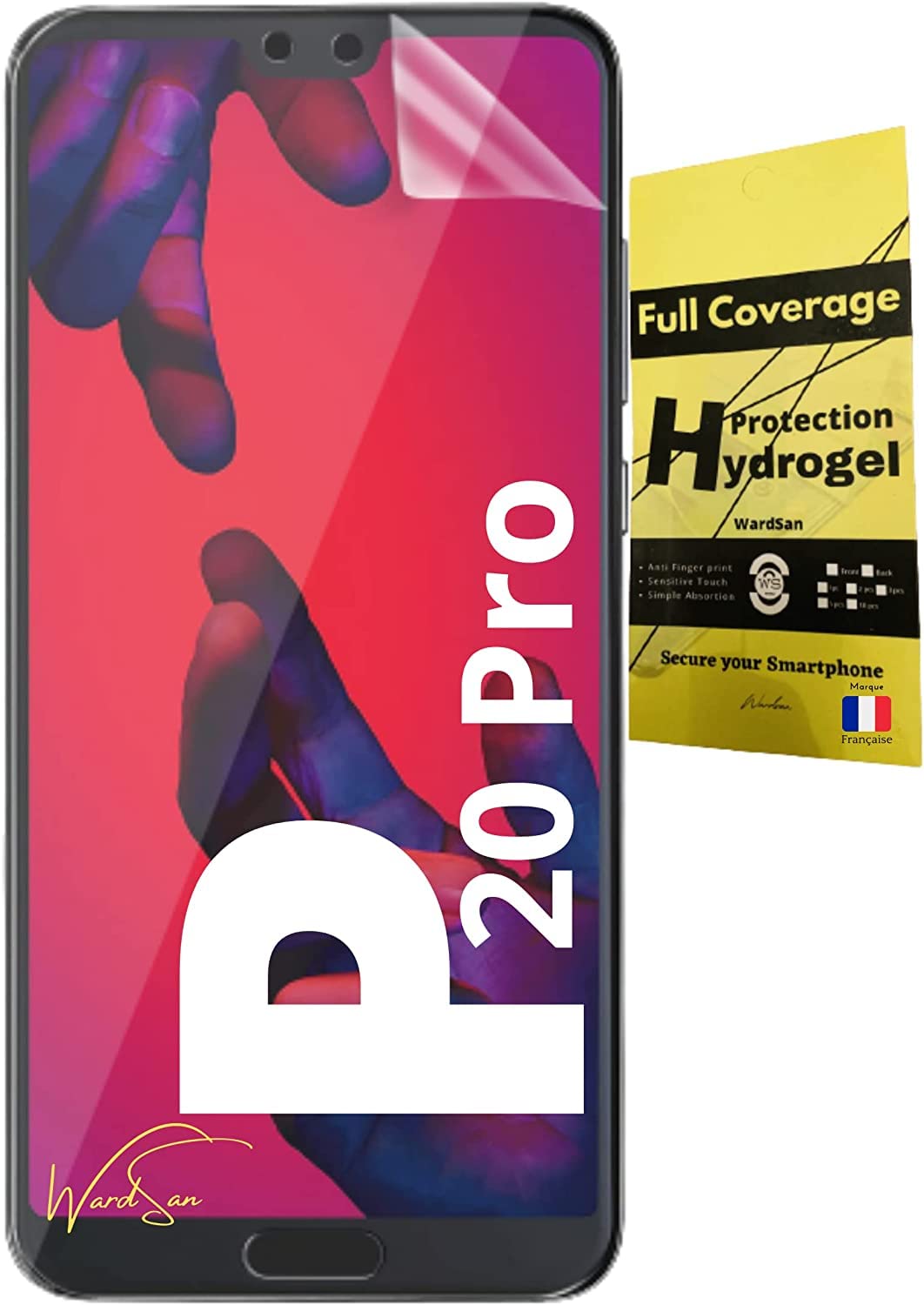 WardSan [2 Pieces For HUAWEI P20 PRO 6.1 3D Hydrogel Screen Protector Films with Finger Phone Holder for Selfie | Anti-Shock | TPU Case Compatible | Soft TPU Protector Film