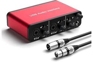 ZUZONG USB Audio Interface 2i2 Audio Interface Microphone Preamps with 48V Phantom Power 24 Bit Support Smartphone/Tablet/Computer and Other Equipment Recording With 6ft XLR Cable（No DAW Recording Software）