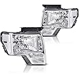 DOTCOM Headlights Assembly, Compatible with 2009-2014 Ford F150 09-14 Headlamp, Driver and Passenger Side, Clear lens Chrome Housing Clear Reflector (Not Fit Led Style,Only Fit Without Led Style)
