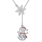 YAFEINI Snowman Necklace Necklace S925 Sterling Silver Christmas Snowman Snowflake Winter Y Necklace Holiday Jewelry Christmas Gifts for Women Female