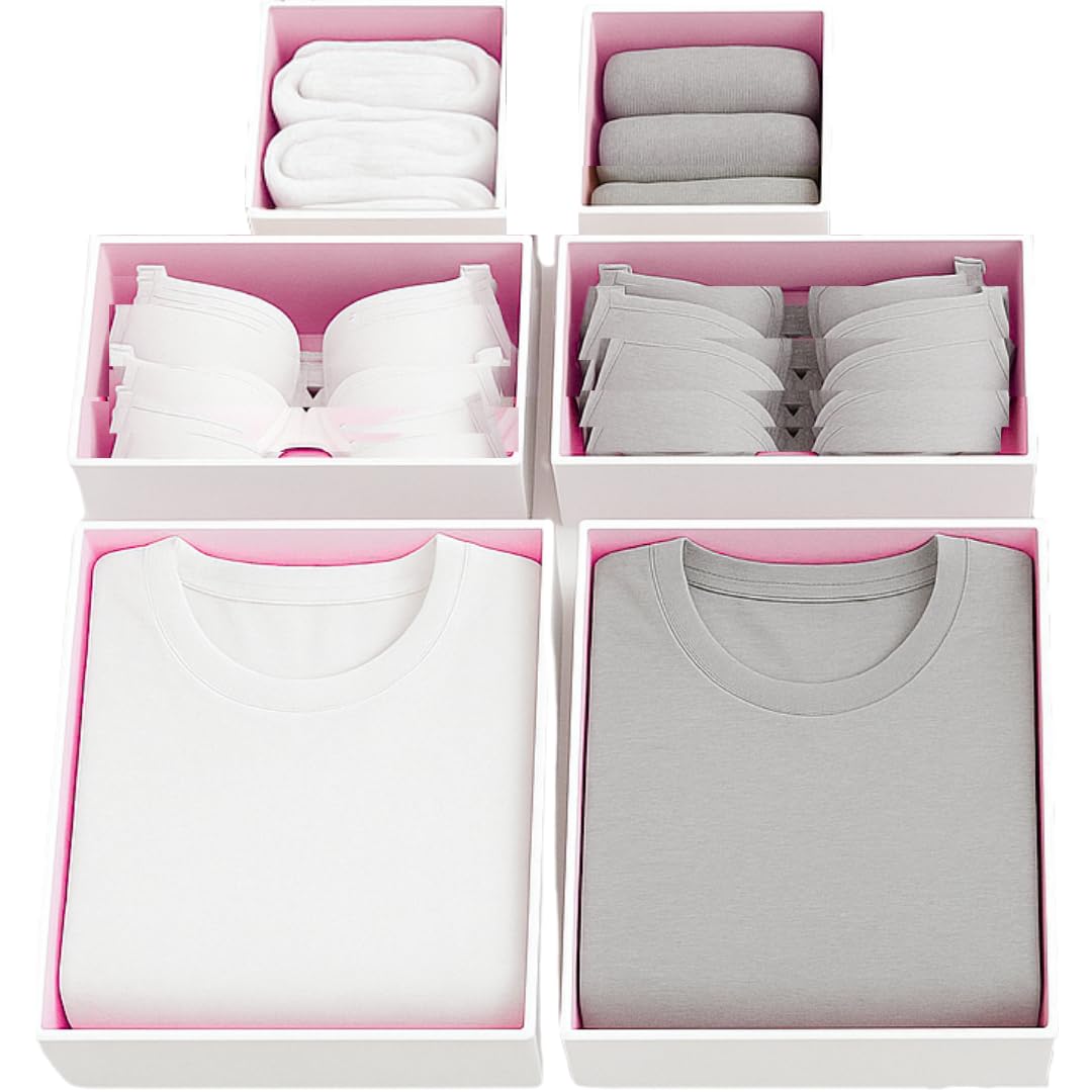 Bermondsey Division 6pcs Pink/White Large Drawer Organisers Divider Drawer Dividers Clothes Storage Bedroom Drawers Wardrobe Organiser Storage Organizer Clothing & Wardrobe Storage Solutions