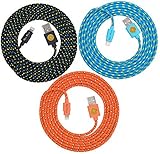 3PK 2M(6Ft) High Quality Braided Lightning Charging Cables with NEW DESIGN for Apple iPhone 5 5C 5S,iPhone 6, iPad 4 Mini, iPod Touch 5/Nano 7, 8 pin to USB (orge-blue-blk)