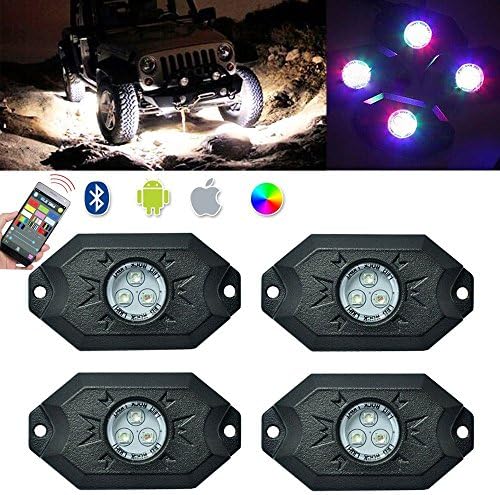 Amak CREE RGB LED Rock Light Kits Neon Lights Bluetooth Control &amp; Cell Phone Control Under Cars Off Road Truck SUV ATV 4x4WD For Jeep Vehicle Boat Interior with Timing &amp; Music Mode