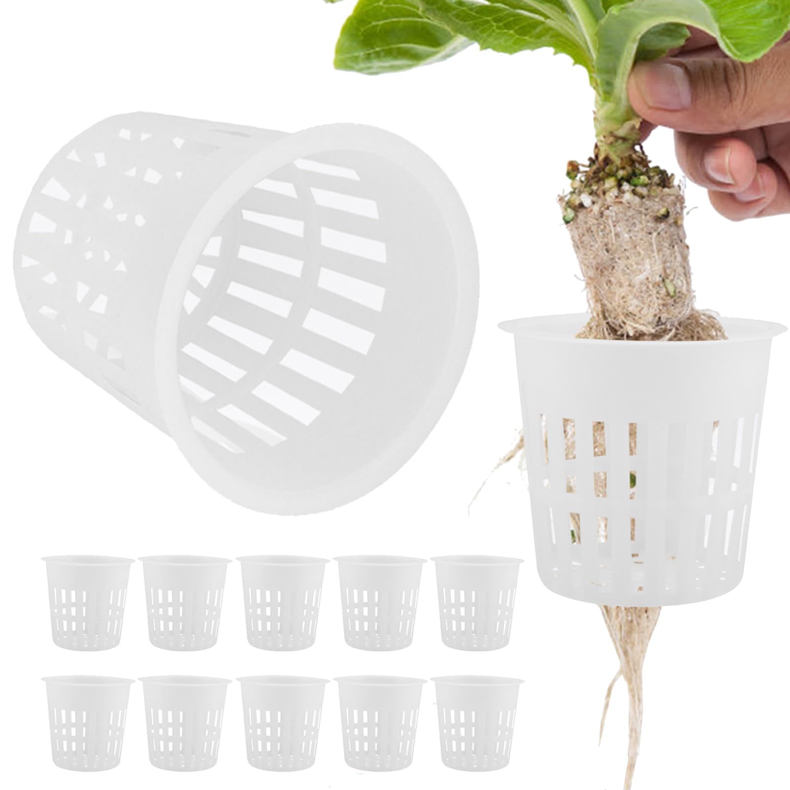 ANKROYU 10-Pack Hydroponic Basket Cups, Plastic Planting Baskets for Garden and Balcony, White Hydroponic Containers for Indoor & Outdoor Use
