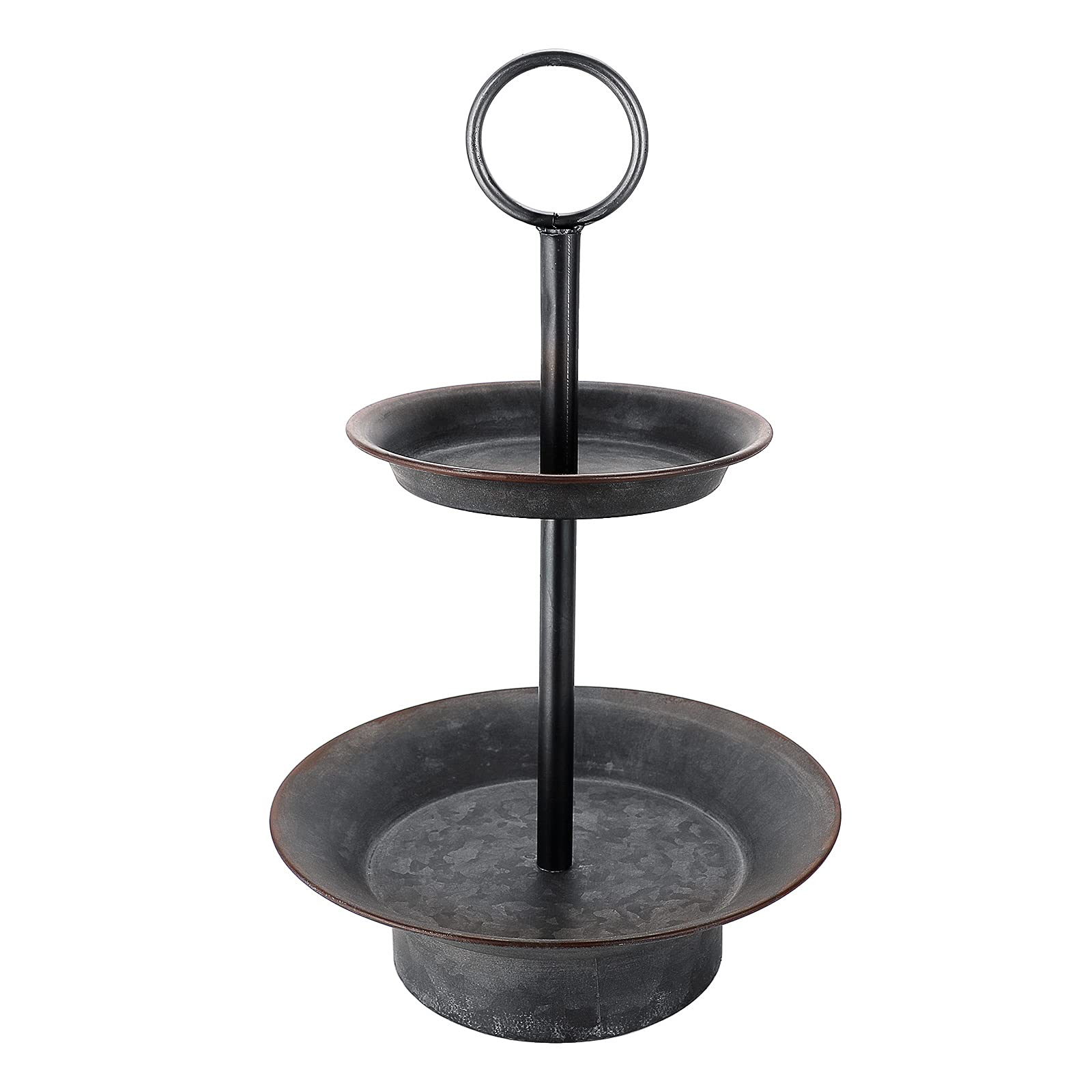 IGNPION 2 Tier Decorative Display Tray Metal Rustic Serving Tray Round Desktop Storage Organiser Tray Coffer Table Farmhouse Centerpiece Decor Tray for Fruit, Cupcake, Key, Farmhouse Décor, Jewelry