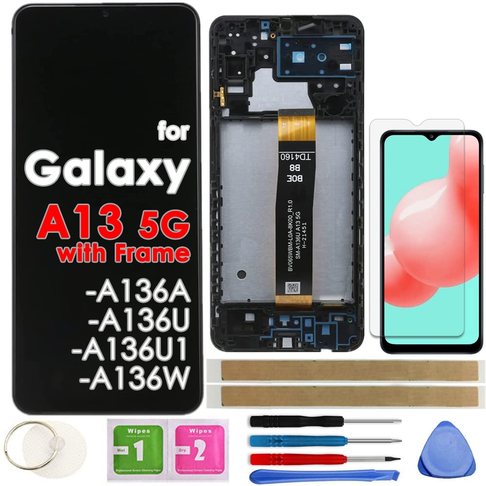 Photo 1 of LCD Screen Replacement Touch Display Digitizer Assembly with Frame for Samsung Galaxy A13 5G A136 SM-A136 A136A SM-A136U SM-A136U1 SM-A136W 6.5" (NOT for A13 4G)