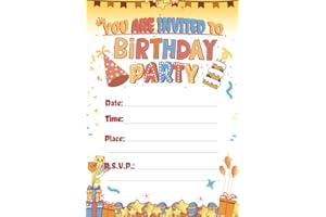 32 Birthday Invitation Cards,Uniquely Designed Birthday Cards for Children,Men, Women and Kids (yellow)