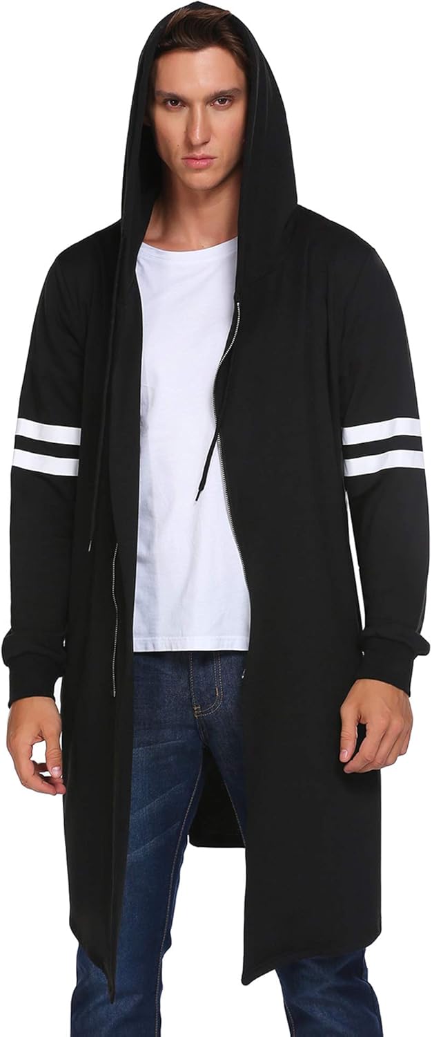 COOFANDY Men's Fashion Long Hooded Outwear Hoody Sweatshirt Teenager Hoodies Longline Cardigan: Clothing