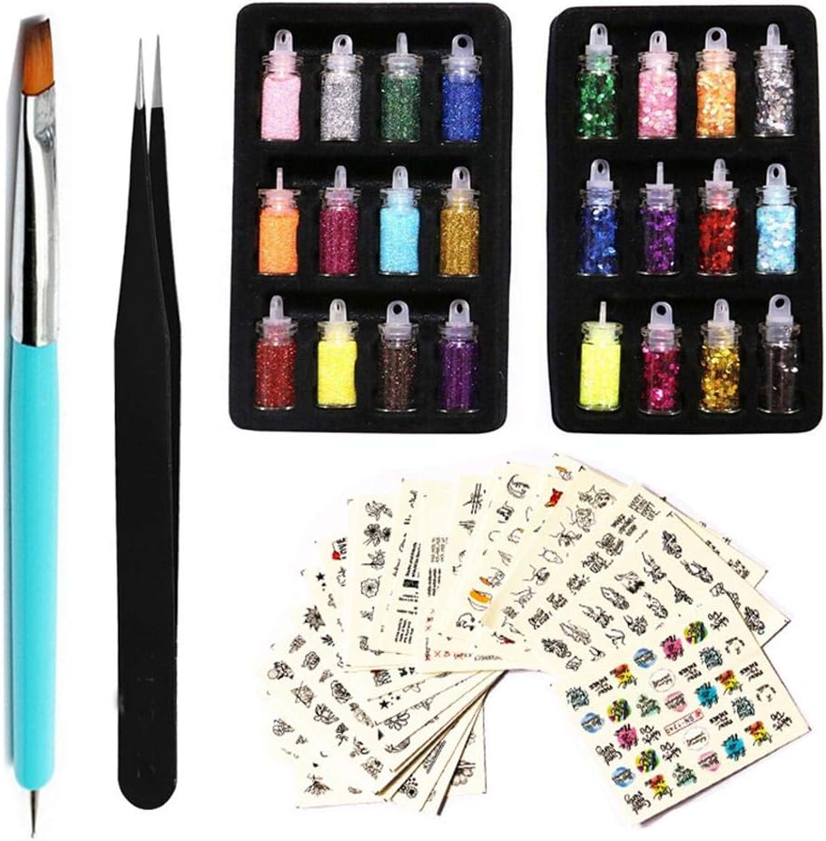 finessci Glitter Powder Sequins, Nail Sequins Colorful Glitter Powder, Manicure Nail Art Decals with Brush Tweezers, Decorations DIY Decals: Home & Kitchen