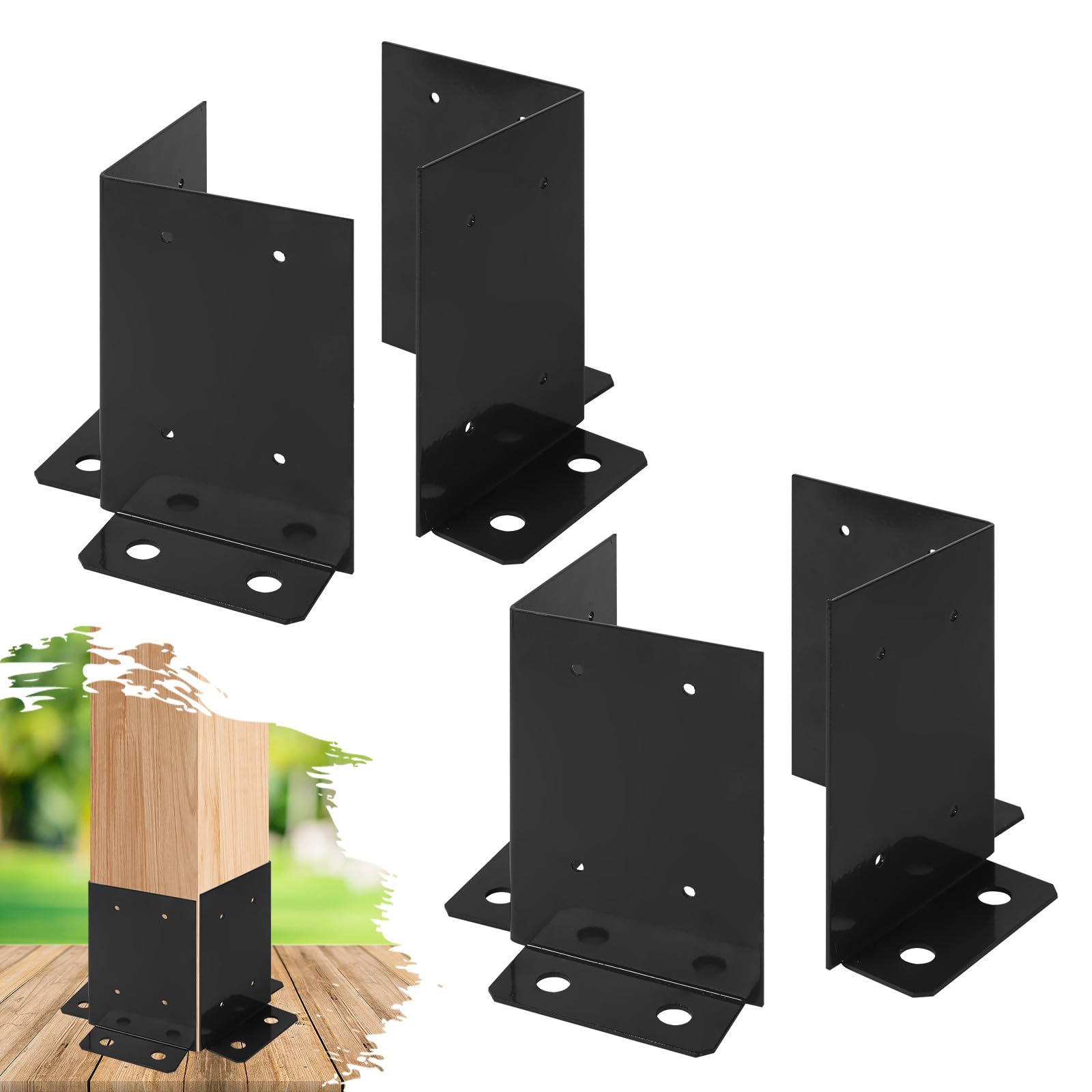 Photo 1 of Cskunxia 4Pcs Post Anchor Base, Deck Post Base, Black Powder-Coated Post Brackets, Heavy Duty Wood Post Brackets for Pergola Railing Mailbox Deck Fit 4x4, 6x6, 8x8 Post