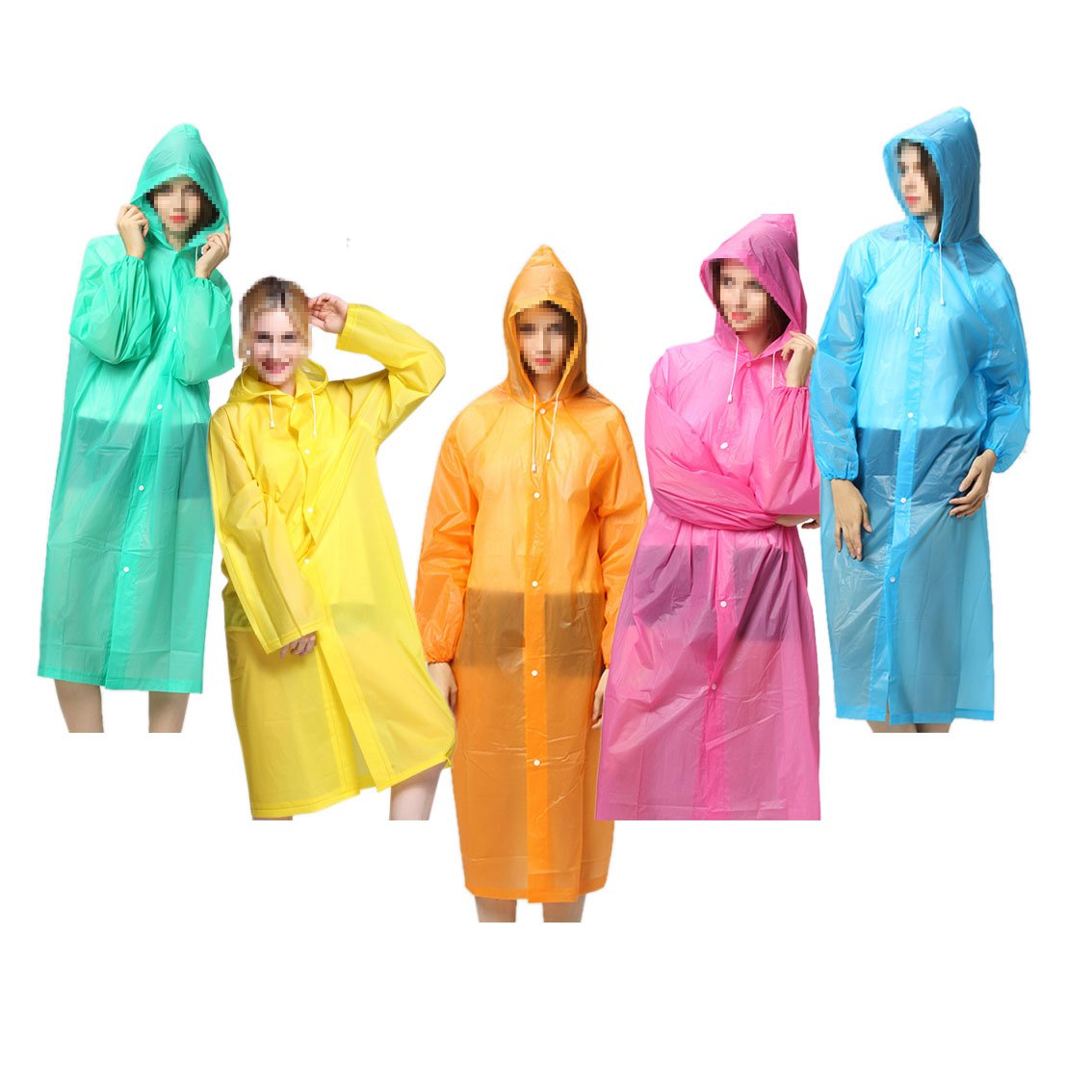 Adult Waterproof Jacket Clear Raincoat Rain Coat Hooded Poncho Rainwear HY