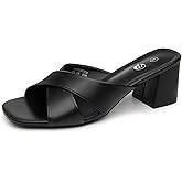 Rekayla Women's Square Open Toe Heels Heeled Sandals Low Block Chunky Heels Cross Strap Slip on 2.5 Inch Heel Sandals Comfortable Casual Summer Mules Shoes