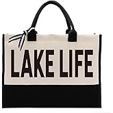 WDSXWH Lake Life Canvas Bag, Retirement Gifts for Women, Canvas Tote Bags for Women, Beach Tote Bags Travel Gift, Lake House Gift for Female Friends, Reusable Grocery Shopping Bag with Handle