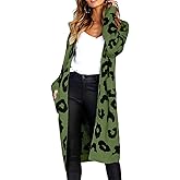 Women's Cardigan Sweaters Leopard Cheetah Long Sleeve Open Front Outwear Fall Winter Loose Knit Long Cardigans