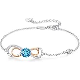 LOUISA SECRET Rose Gold Infinity Heart Bracelet for Women, Adjustable Chain 925 Sterling Silver Link Birthstone Bracelets, Best Anniversary Birthday Jewelry Gifts for Women Mom Wife Her