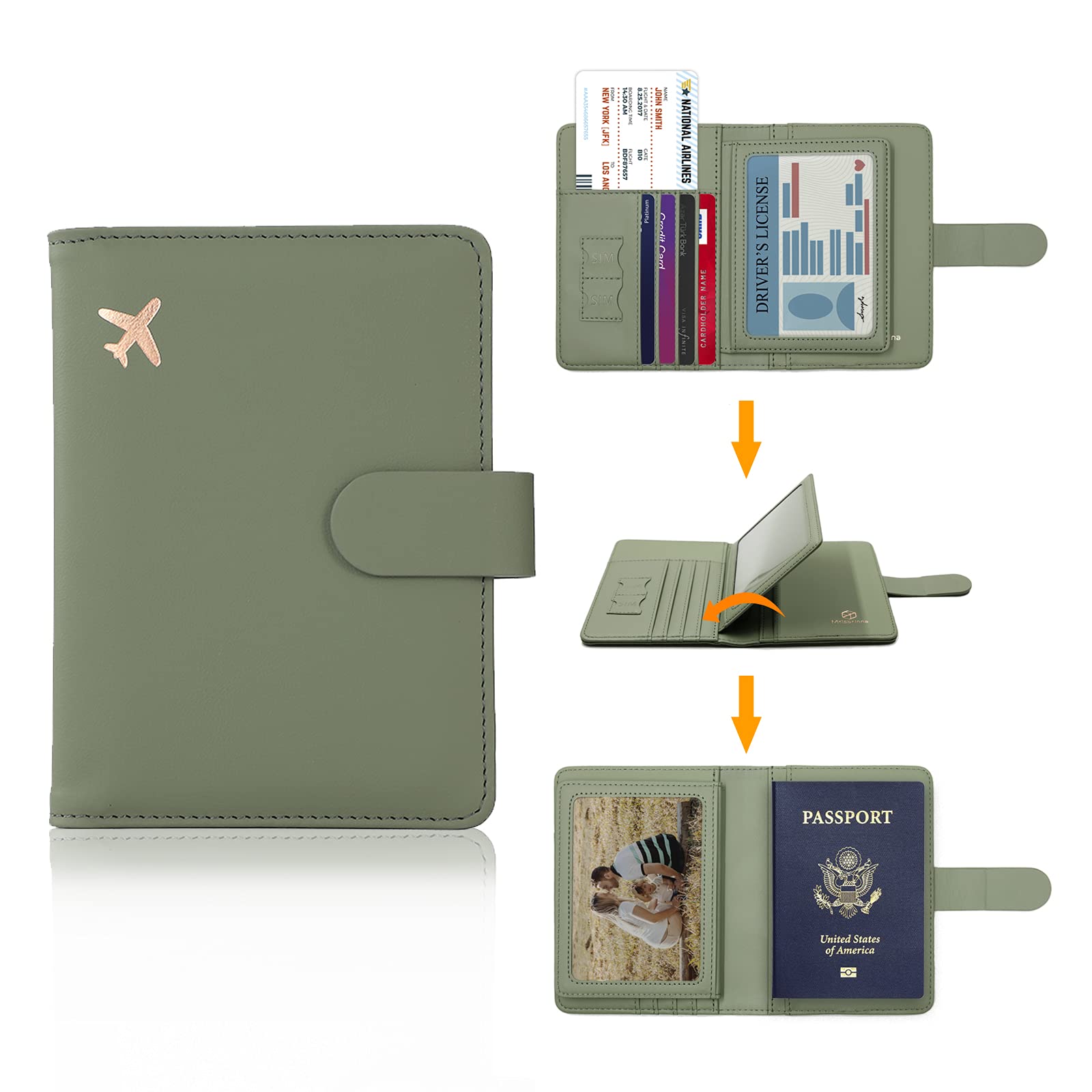 Melsbrinna Rfid Passport Holder for Travel women/Men, Cute Passport Wallet Rfid Blocking Card Slots, Rfid Passport Cover/CaseTravel Wallet, Passport Book Holder (1, Green)
