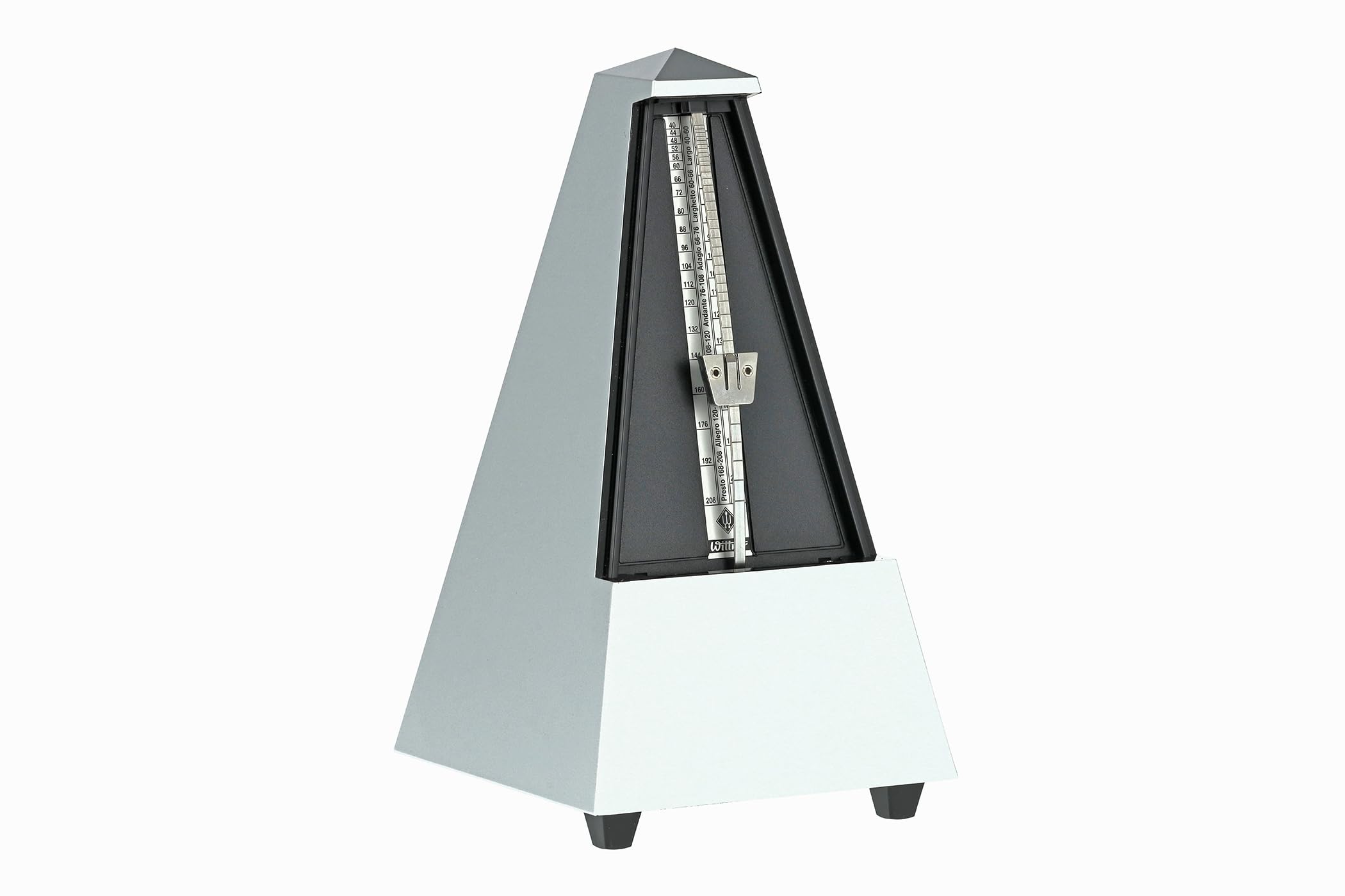 Wittner Metronome Taktell Pyramid Shape System Maelzel Designer Series - Plastic casing - Without bell - Light silver coloured - Mechanically wound - No batteries required - Made in Germany โ image 1