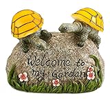 Solar Powered 2 Baby Turtles on Stone Outdoor Accent Lighting LED Garden Light Decor