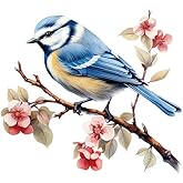 Bluebird and Pink Flower PVC Vinyl Car Decals Stickers Waterproof Self-Adhesive Decals for Cars, Laptops, Trucks, Motorcycles Wall Window Luggage Scratch Cover Door Decor Sticker