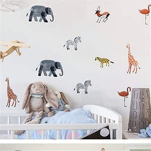 Pegatinas de pared Diy Elefante Jirafa Cebra 24 Animal Etiqueta De La