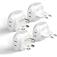 Ceptics Europe Travel Adapter Plug Set Schuko - 4 Input - Ultra Compact - Light Weight Type C, Type G - USA to Any Type C, G Countries UK, Ireland, Germany, France - 4 Pack (PT-9C-7-4PK),White