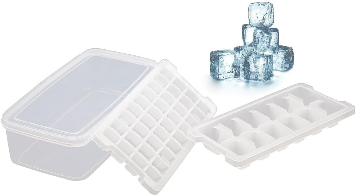 Ice Cube Tray - No Spill Stacking Ice Cube Trays, Removable Cover and Preservation Box, Easy Release, Colorless and tasteless Ice Trays - Mini 1in cubes and 2in cubes (Two layers of 48 lattice)