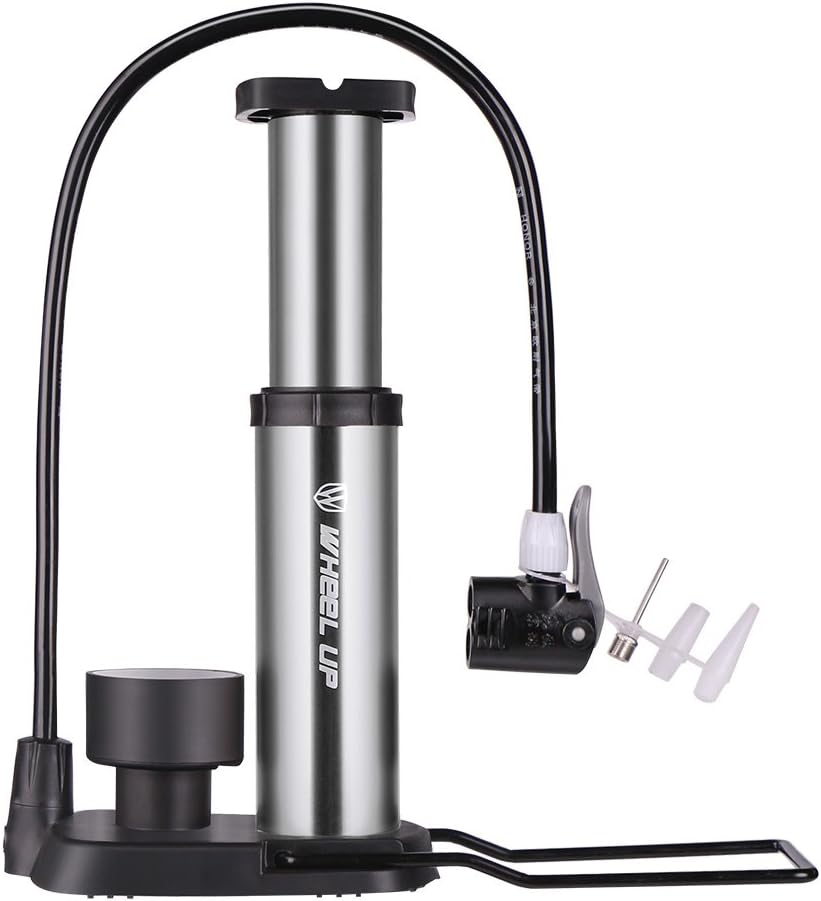 Cheeroyal Portable Bike Pump, Universal Mini Floor Bicycle Pump with Gauge & Smart Valve Head, 120 Psi High Pressure Pump Automatically Reversible Presta and Schrader
