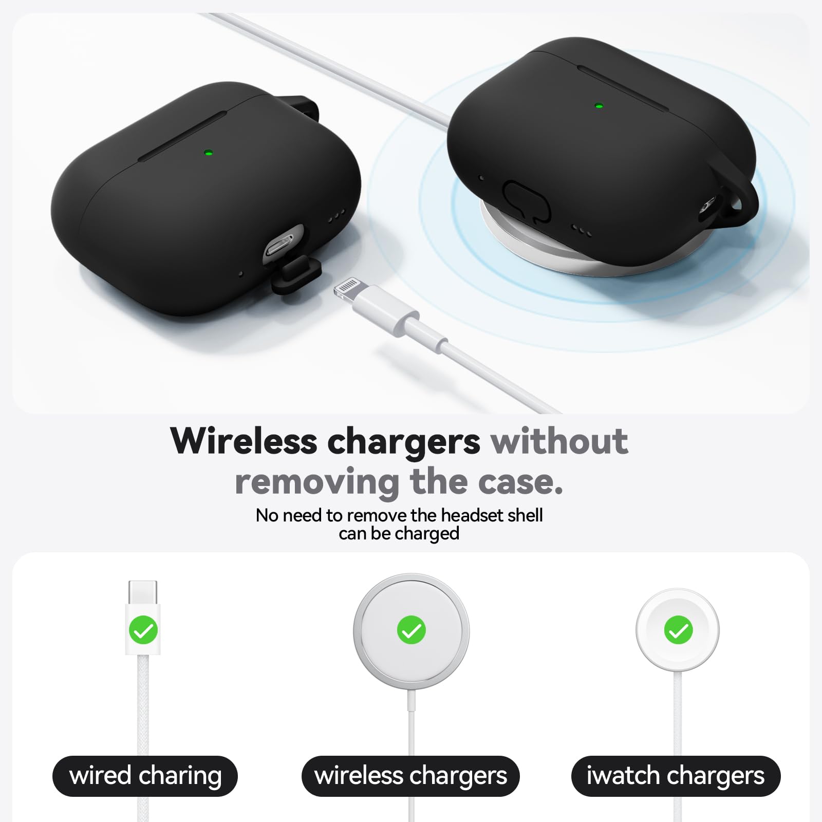 for AirPods Pro Case Cover with Cleaner Kit,Soft Silicone Protective Case for Apple AirPod Pro 2nd/1st Generation Case for Women Men,AirPods Pro 2/Pro Case Accessories with Keychain-Black